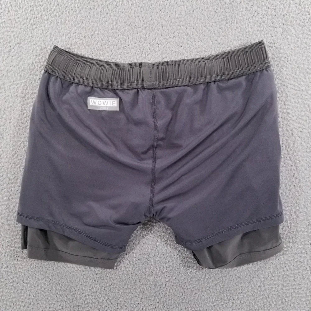 Wowie Shorts Mens Large Gray Lined Performance Gym Training Running Athletic